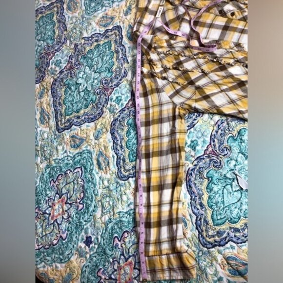 Yellow Plaid Button-Up Women's Top Large (4y) - Picture 6 of 9